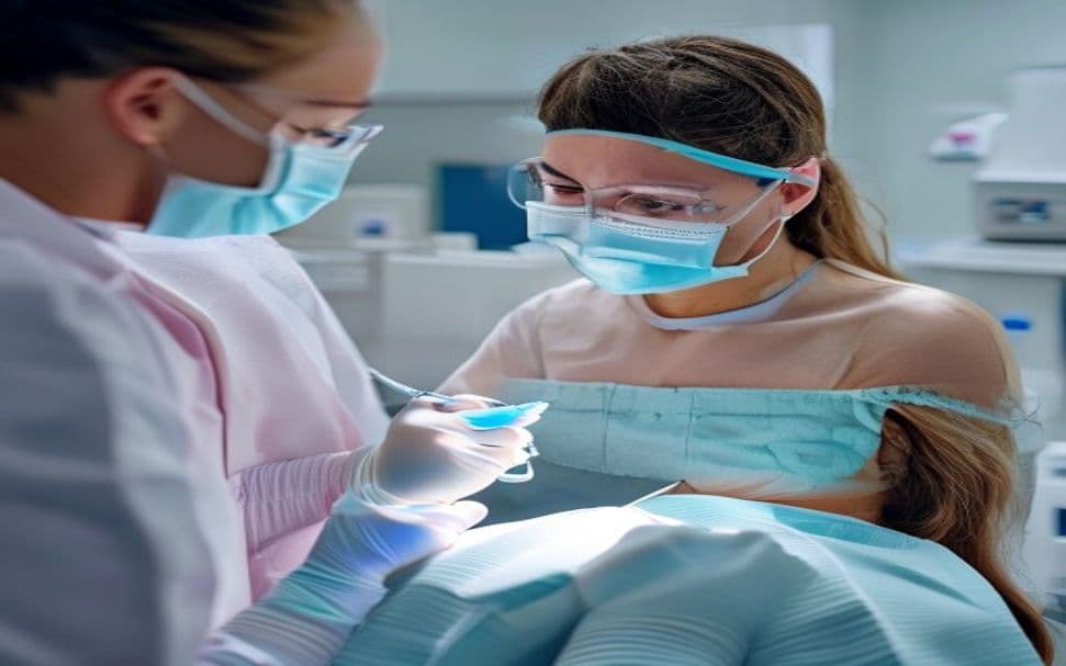 Dental specialist performing a precise dental procedure