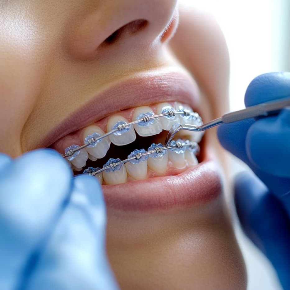 Adult patient receiving orthodontic braces treatment